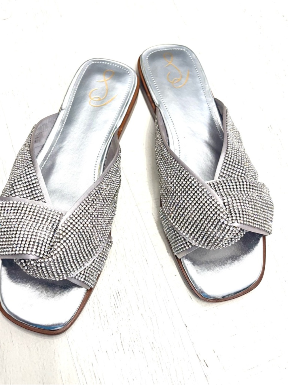 Sam Edelman Silver Crystal Knot Mules